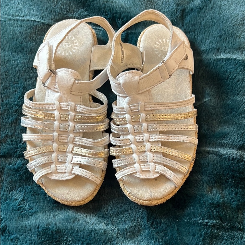 UGG White and Gold Strappy Sandals